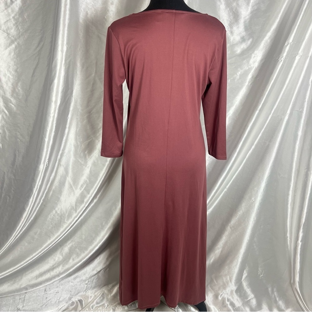 G.I.L.I. Mauve Soft Knit Midi Dress – V-Neck 3/4 Sleeve Minimalist Style S - Picture 4 of 8